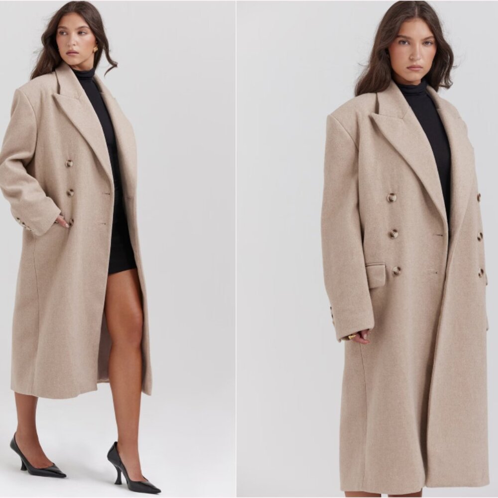 House of CB Carter oatmeal double breasted coat - Picture 3 of 9